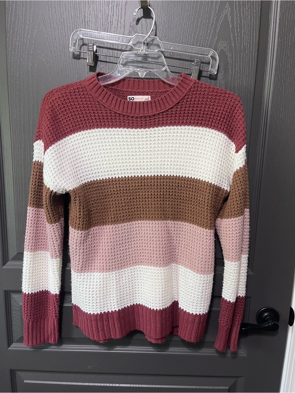 SO Striped Crewneck Sweater - Mauve, Pink, White, Brown